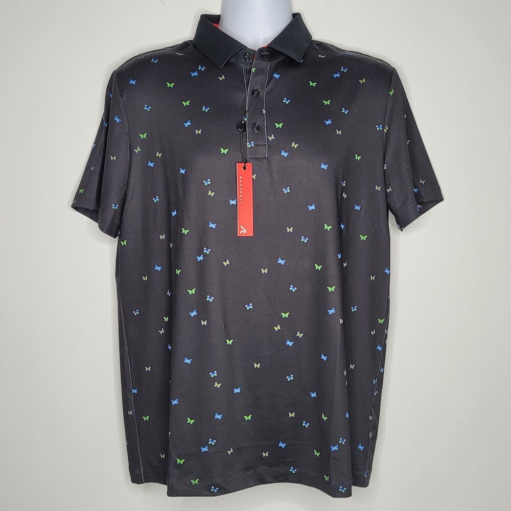 Redvanly Fullerton Tuxedo Butterfly Golf Polo Shirt Men Medium Black Stretch NEW